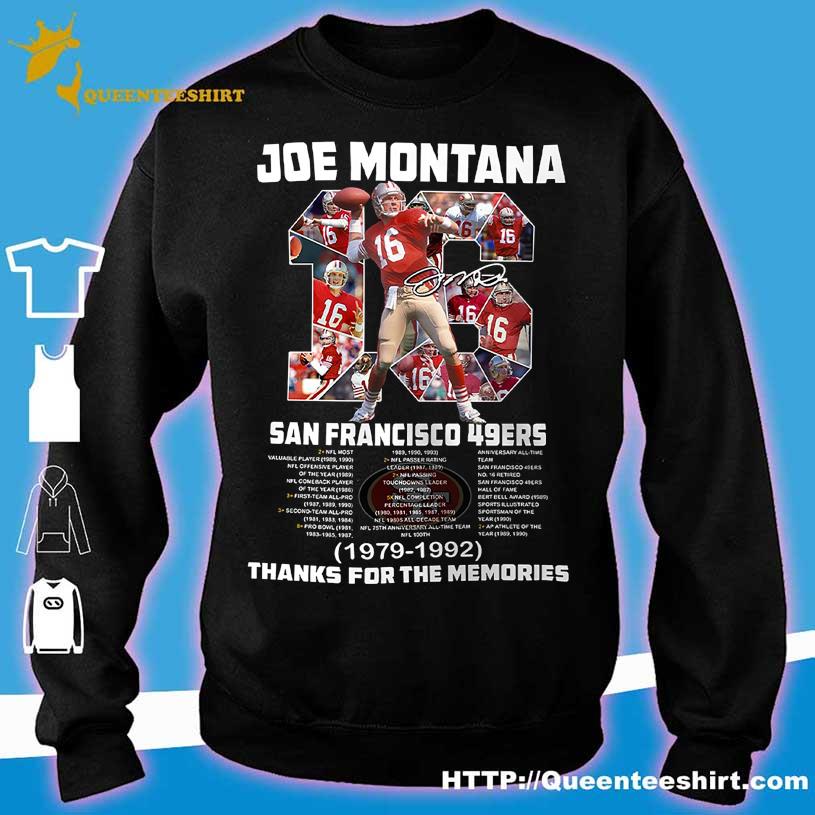 Joe Montana San Francisco 49ers 1979 1992 Thank For The Memories T Shirt