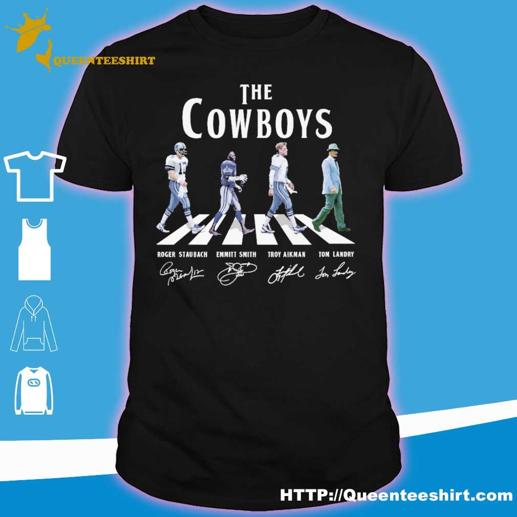 The Dallas Cowboys Troy Aikman Emmitt Smith Roger Staubach Tom Landry  signature Abbey Road 2023 tee, hoodie, sweater, long sleeve and tank top