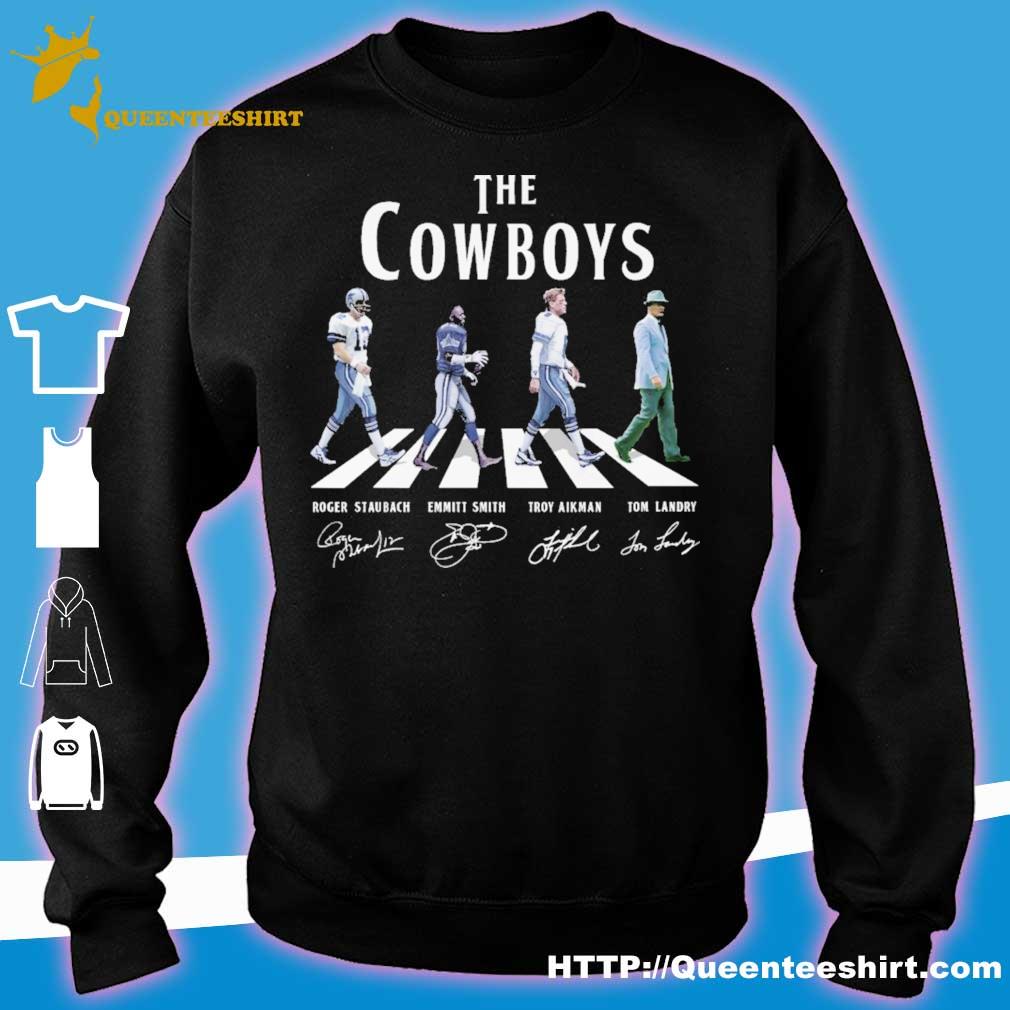 Never underestimate a woman who understands football and loves Cowboys  Emmitt Smith and Troy Aikman and Roger Staubach signatures shirt, hoodie,  sweater, long sleeve and tank top